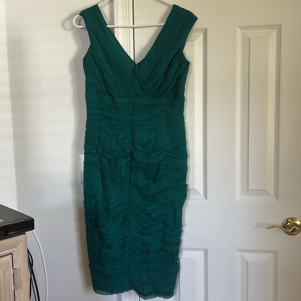 Tadashi Collection Womens Teal 100% Silk Sleeveless Sheath Cocktail Ruched Dress